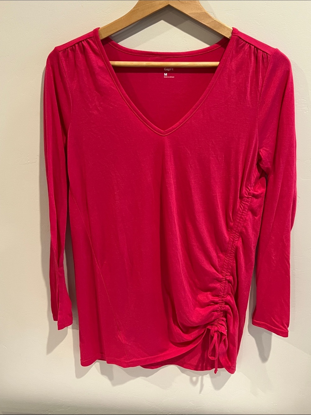 GAP Bright Pink V-Neck Long Sleeve Top with Side Ruching